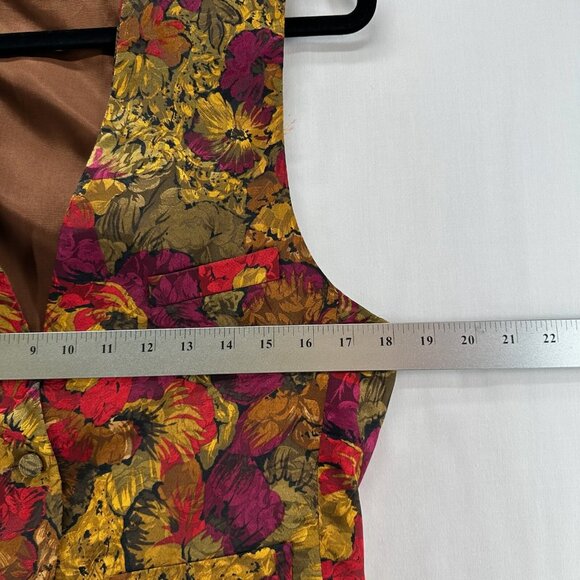 LadySansabelt Jaymar Ruby Vtg Floral Vest Women 6 Lined Adjustable Tie Brown Red - Picture 8 of 11